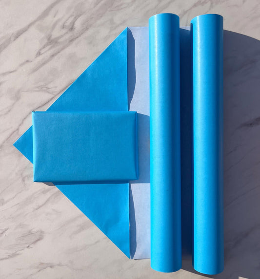 Wrapping Paper Sky Blue Lined 50CM Wide Eco Friendly, 100% Recycled Kraft | Recyclable, Sustainable, Plastic Free Gift Wrap