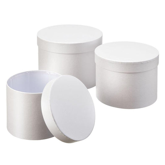 Hat Boxes Set Of 3 Round Storage Boxes, White, Designer Flower Pot, Eco Friendly,