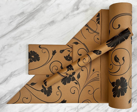 Wrapping Paper Retro Black Floral 50CM Wide Eco Friendly, 100% Recycled Kraft | Recyclable, Sustainable, Plastic Free Gift Wrap