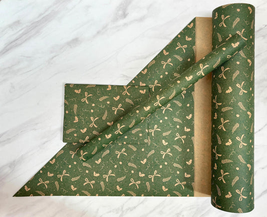 Christmas Wrapping Paper  Festive Elements 50CM Wide Eco Friendly, 100% Recycled Kraft | Recyclable, Sustainable, Plastic Free Gift Wrap