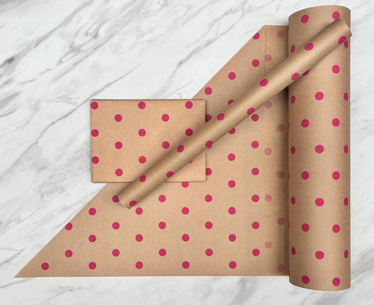 Wrapping Paper Hot Pink Spots 50CM Wide Eco Friendly, 100% Recycled Kraft | Recyclable, Sustainable, Plastic Free Gift Wrap