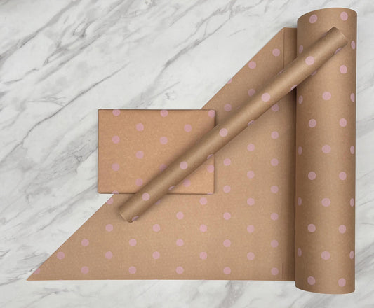 Wrapping Paper Baby Pink Spots 50CM Wide Eco Friendly, 100% Recycled Kraft | Recyclable, Sustainable, Plastic Free Gift Wrap