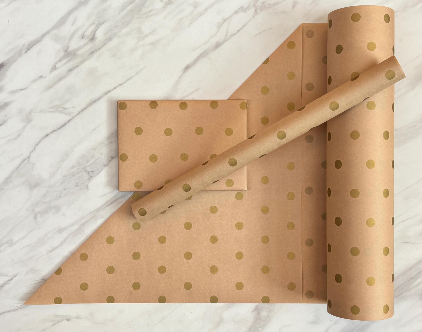 Wrapping Paper Gold Spots 50CM Wide Eco Friendly, 100% Recycled Kraft | Recyclable, Sustainable, Plastic Free Gift Wrap