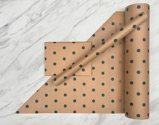 Wrapping Paper Green Spots 50CM Wide Eco Friendly, 100% Recycled Kraft | Recyclable, Sustainable, Plastic Free Gift Wrap