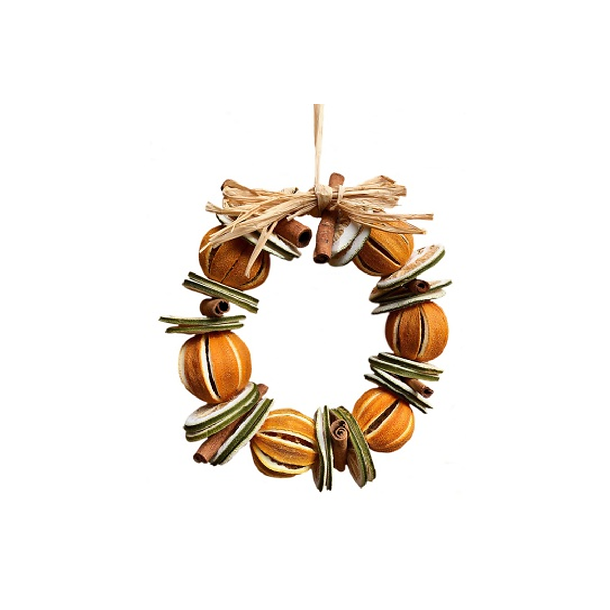 Whole Orange & Cinnamon natural dried fruit wreath with raffia