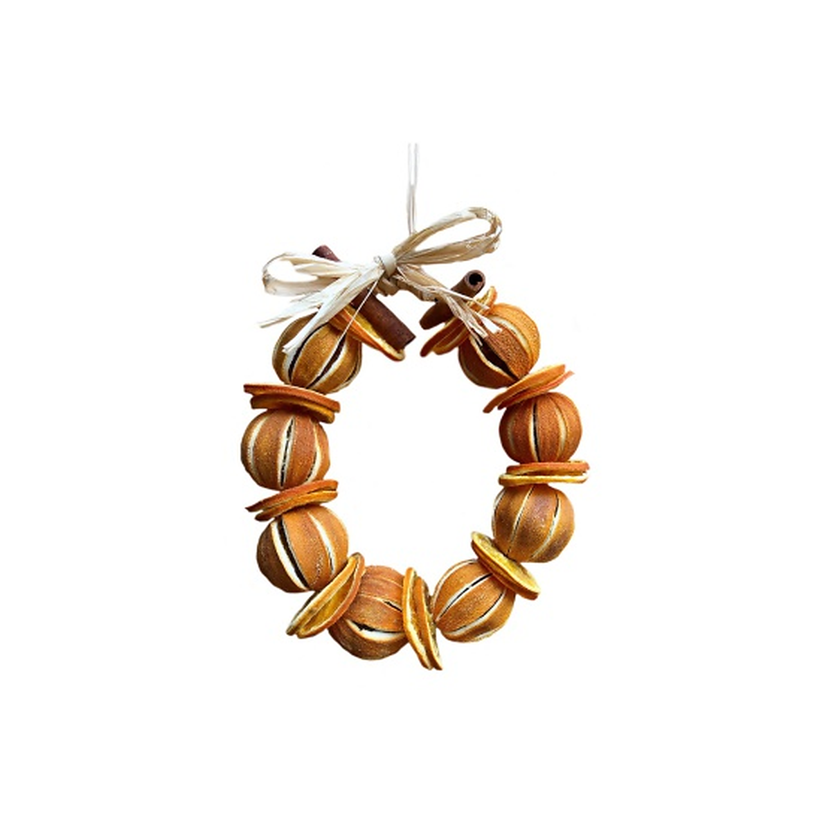 Whole Orange natural dried fruit wreath with raffia