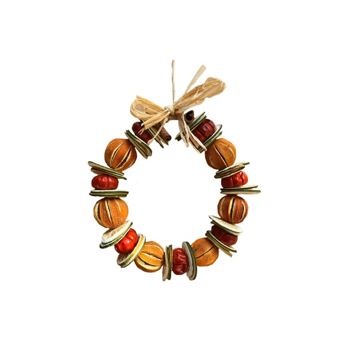 Whole Orange & Pumpkino natural dried fruit wreath with raffia