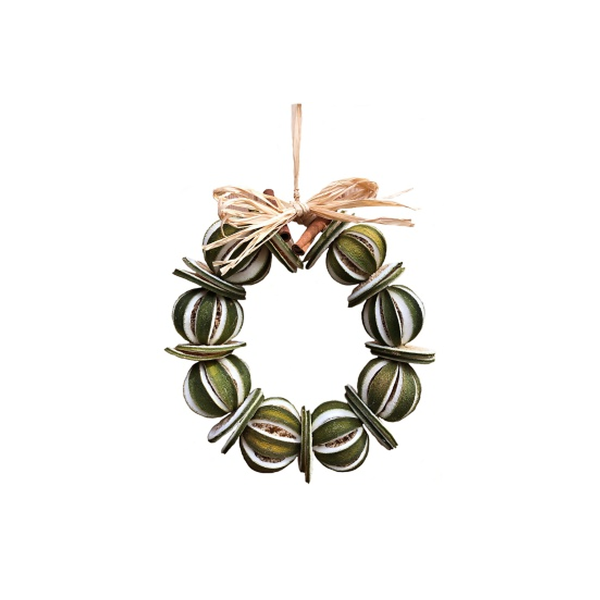 Whole Green Orange natural dried fruit wreath with raffia