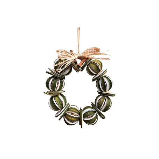 Whole Green Orange natural dried fruit wreath with raffia