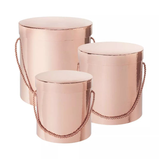 Hat Boxes Set Of 3 Larger Sized Storage Boxes, Rose Gold, Designer Flower Pot, Eco Friendly