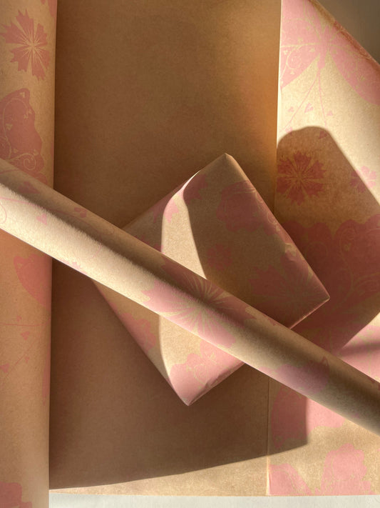 Wrapping Paper Baby Pink Butterfly 50CM Wide Eco Friendly, 100% Recycled Kraft | Recyclable, Sustainable, Plastic Free Gift Wrap