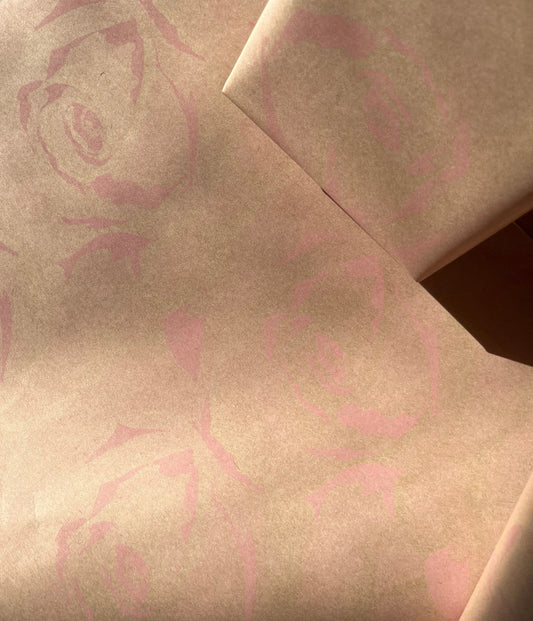 Wrapping Paper Baby Pink Rose 50CM Wide Eco Friendly, 100% Recycled Kraft | Recyclable, Sustainable, Plastic Free Gift Wrap
