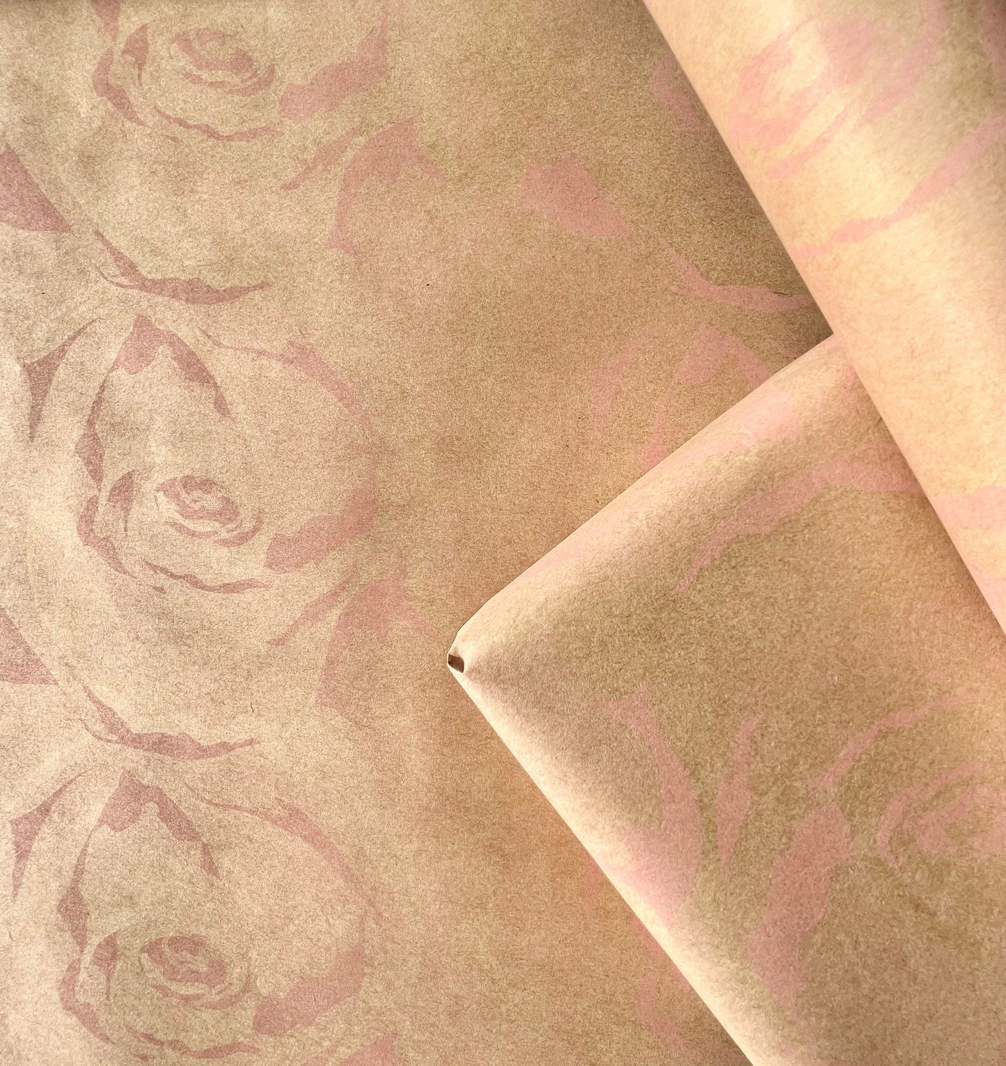 Wrapping Paper Baby Pink Rose 50CM Wide Eco Friendly, 100% Recycled Kraft | Recyclable, Sustainable, Plastic Free Gift Wrap
