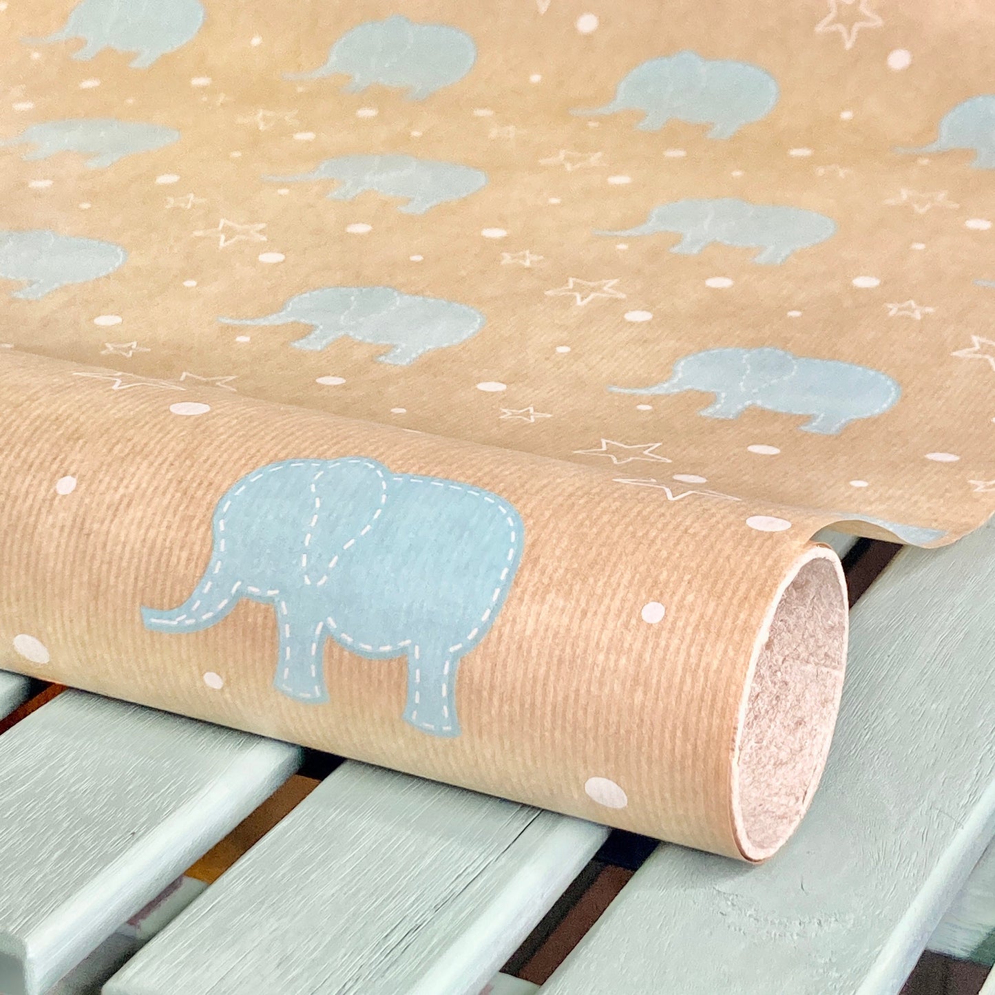 Baby Blue Elephant Eco Friendly Gift Wrapping Paper, 100% Recycled & Recyclable Gift Wrap, Kraft Wrapping Paper, Baby Shower Wrapping Paper