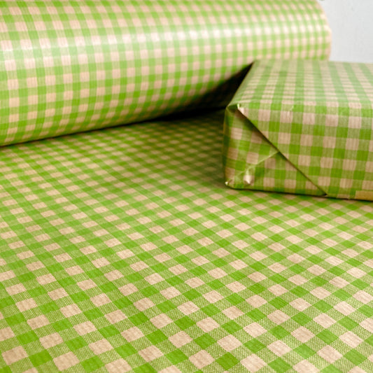 Wrapping Paper Lime Green Gingham Check 50CM Wide Eco Friendly, 100% Recycled Kraft | Recyclable, Sustainable, Plastic Free Gift Wrap