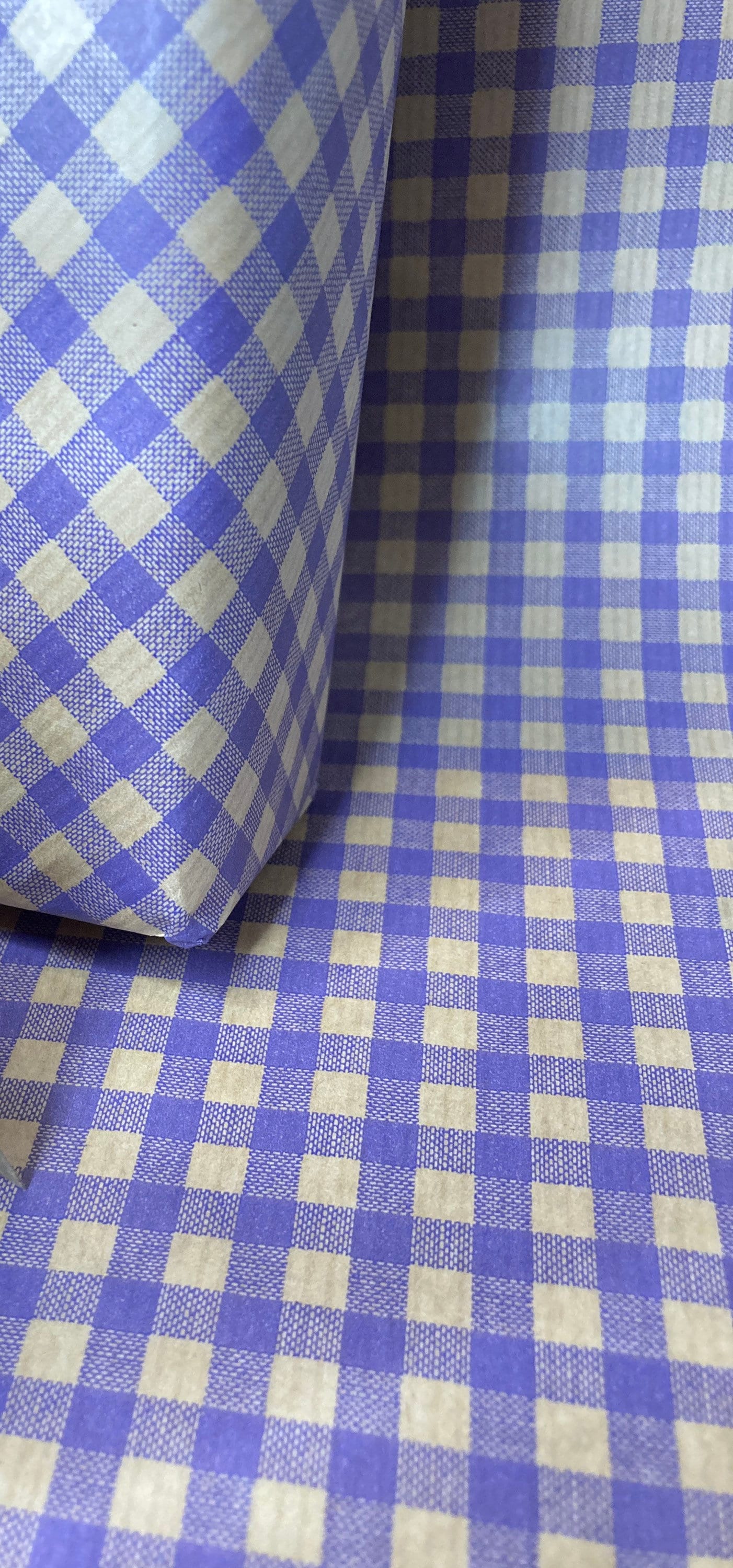 Wrapping Paper Lilac Purple Gingham Check 50CM Wide Eco Friendly, 100% Recycled Kraft | Recyclable, Sustainable, Plastic Free Gift Wrap