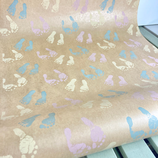 Wrapping Paper Baby Footprints 50CM Wide Eco Friendly, 100% Recycled Kraft | Recyclable, Sustainable, Plastic Free Gift Wrap