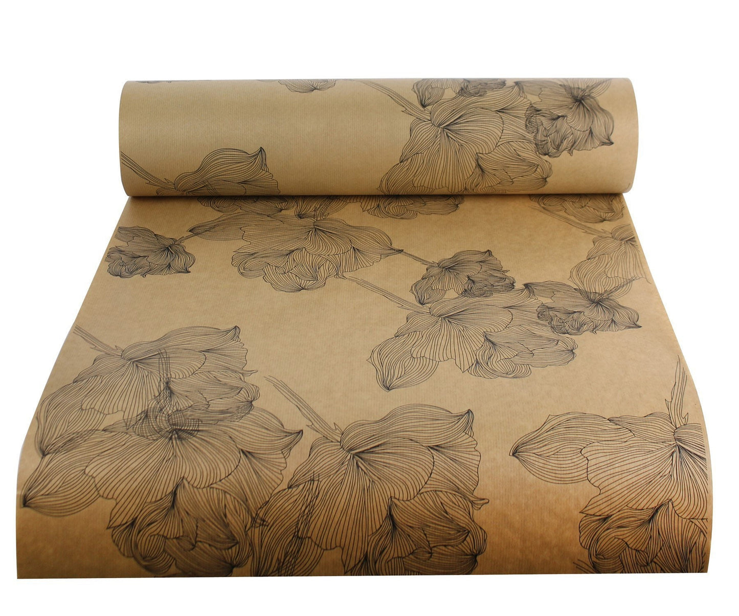Wrapping Paper Black Floral Print 50CM Wide Eco Friendly, 100% Recycled Kraft | Recyclable, Sustainable, Plastic Free Gift Wrap