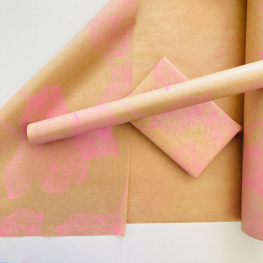 Wrapping Paper Pink Floral 50CM Wide Eco Friendly, 100% Recycled Kraft | Recyclable, Sustainable, Plastic Free Gift Wrap