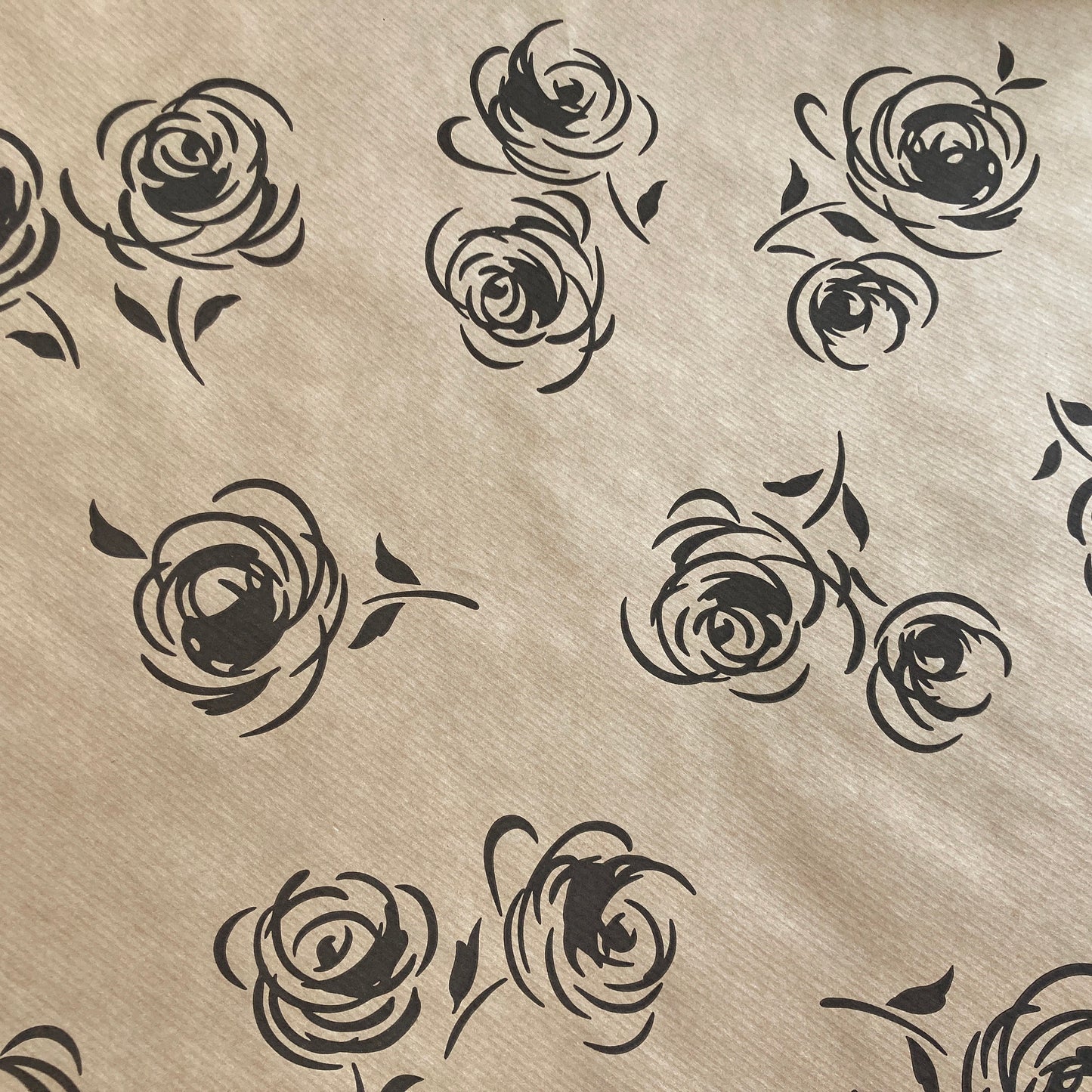Wrapping Paper Black Rose Print 50CM Wide Eco Friendly, 100% Recycled Kraft | Recyclable, Sustainable, Plastic Free Gift Wrap
