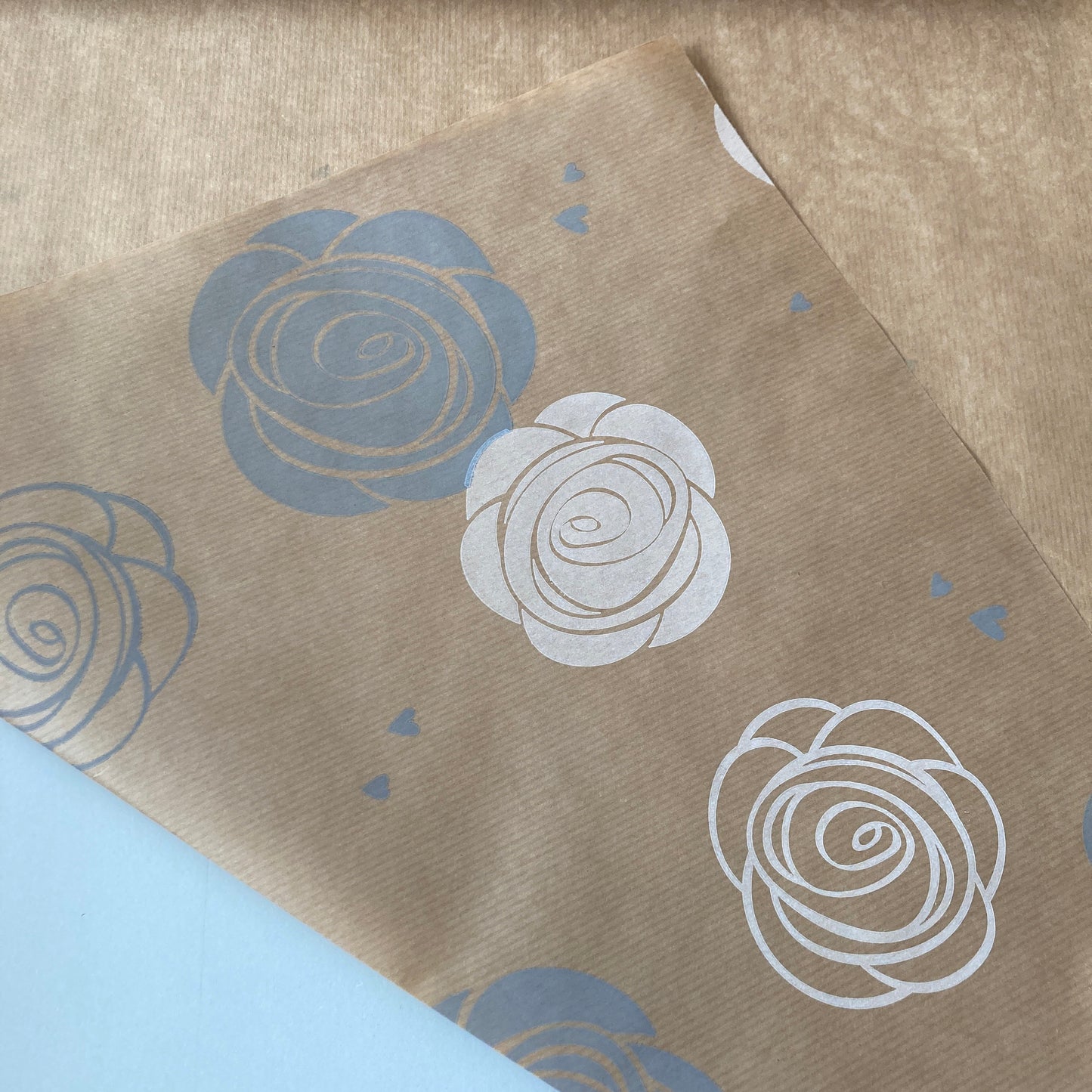 Wrapping Paper White Grey Rose 50CM Wide Eco Friendly, 100% Recycled Kraft | Recyclable, Sustainable, Plastic Free Gift Wrap