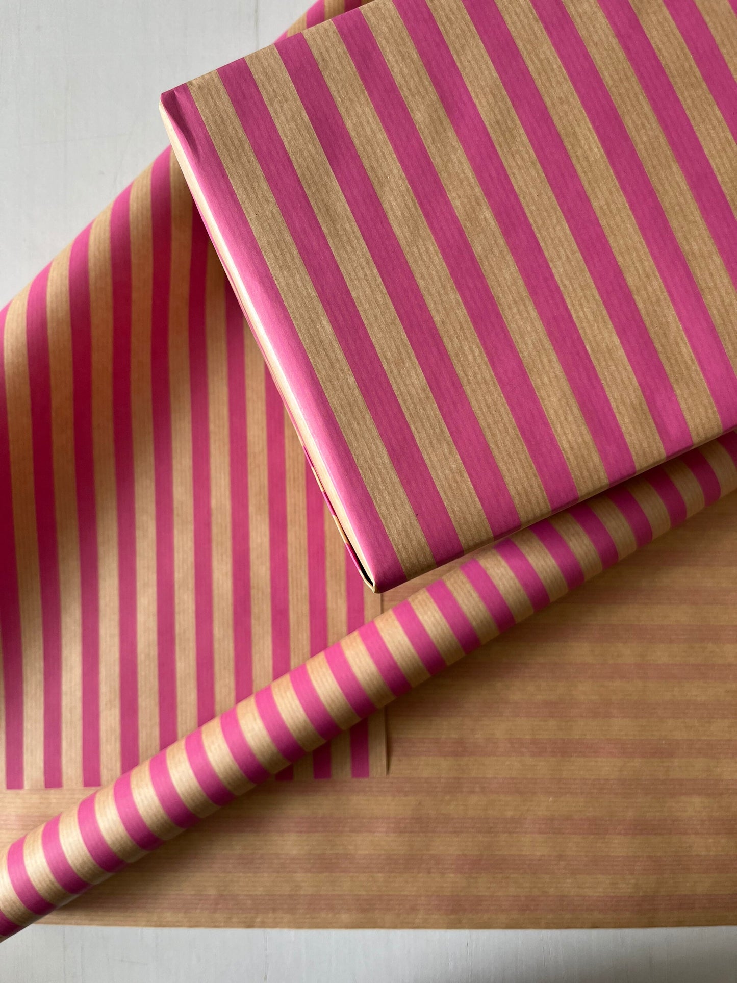 Pink Stripes Print Eco Friendly Gift Wrapping Paper, 100% Recycled & Recyclable Gift Wrap, Kraft Birthday Wrapping Paper, Sustainable Wrap