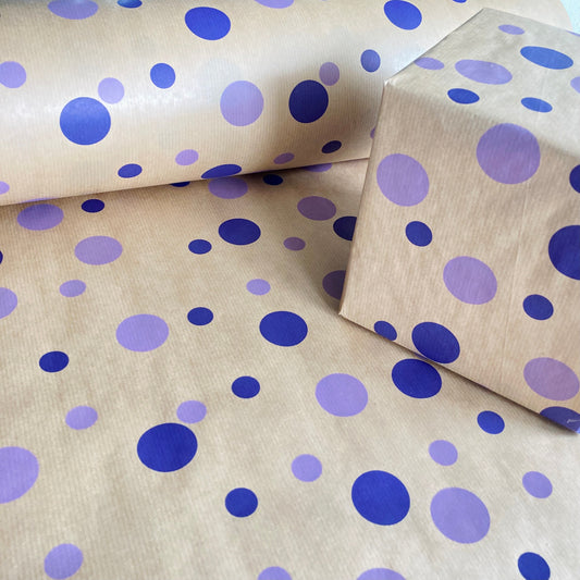 Wrapping Paper Purple Lilac Polka 50CM Wide Eco Friendly, 100% Recycled Kraft | Recyclable, Sustainable, Plastic Free Gift Wrap