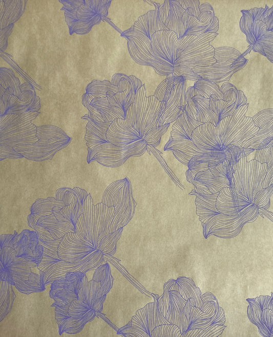 Wrapping Paper Purple Lilac Floral 50CM Wide Eco Friendly, 100% Recycled Kraft | Recyclable, Sustainable, Plastic Free Gift Wrap