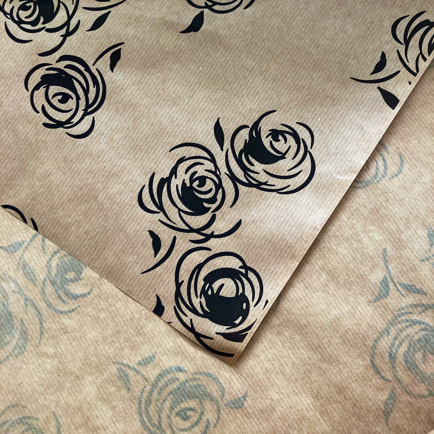 Wrapping Paper Black Rose Print 50CM Wide Eco Friendly, 100% Recycled Kraft | Recyclable, Sustainable, Plastic Free Gift Wrap