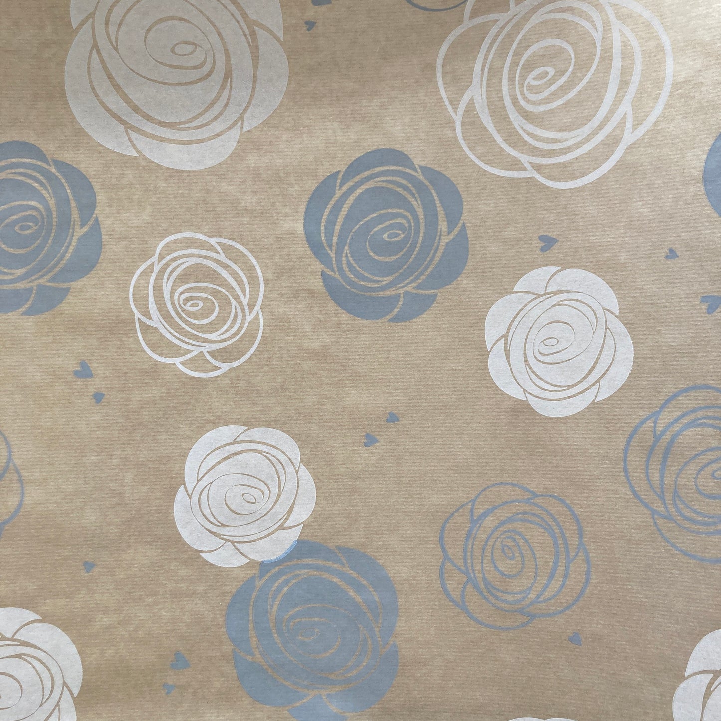Wrapping Paper White Grey Rose 50CM Wide Eco Friendly, 100% Recycled Kraft | Recyclable, Sustainable, Plastic Free Gift Wrap