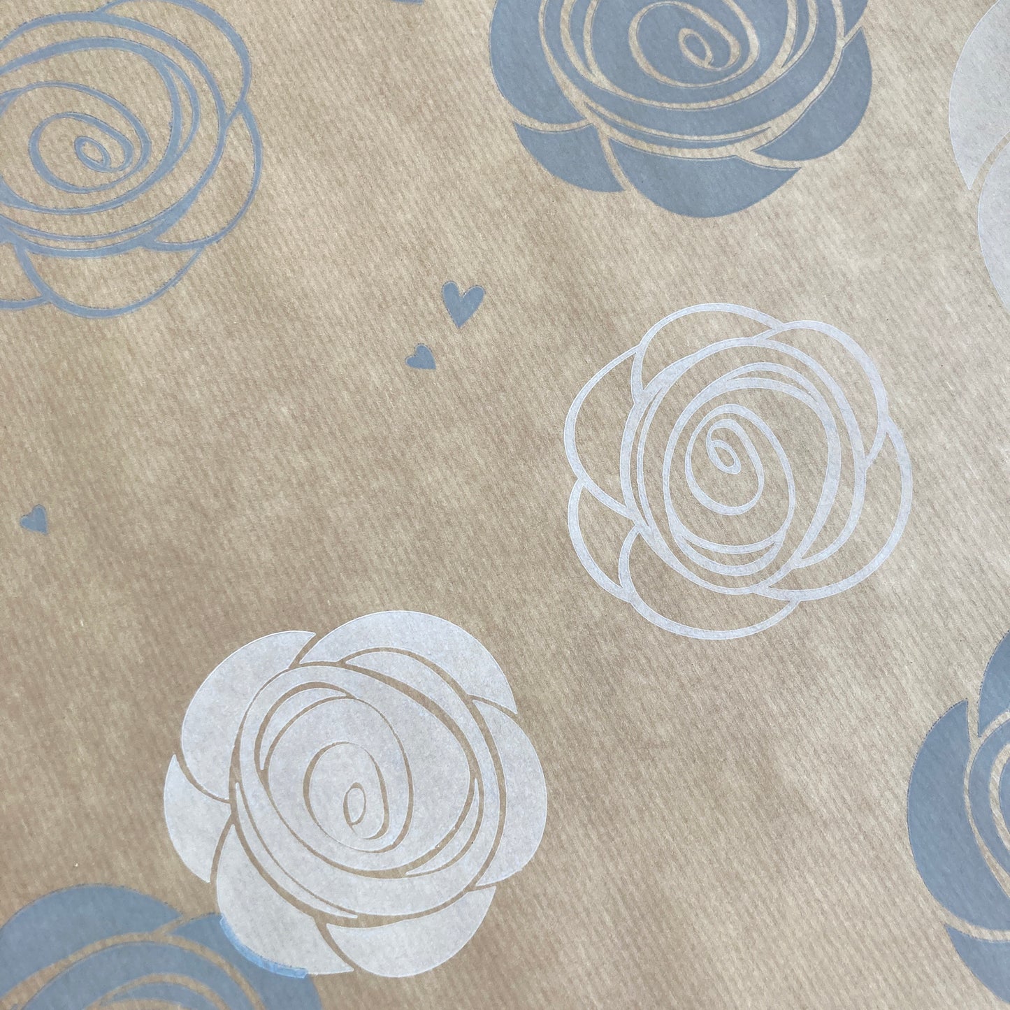 Wrapping Paper White Grey Rose 50CM Wide Eco Friendly, 100% Recycled Kraft | Recyclable, Sustainable, Plastic Free Gift Wrap