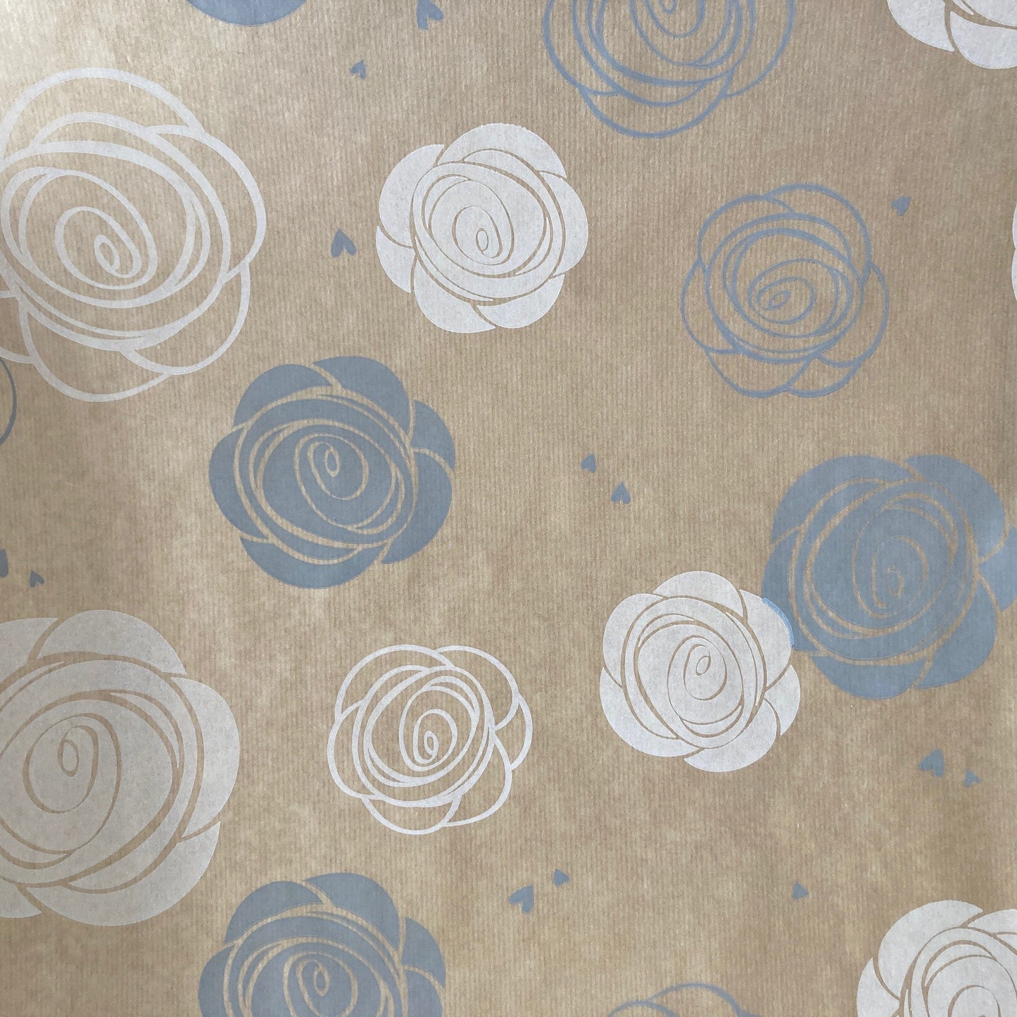 Wrapping Paper White Grey Rose 50CM Wide Eco Friendly, 100% Recycled Kraft | Recyclable, Sustainable, Plastic Free Gift Wrap
