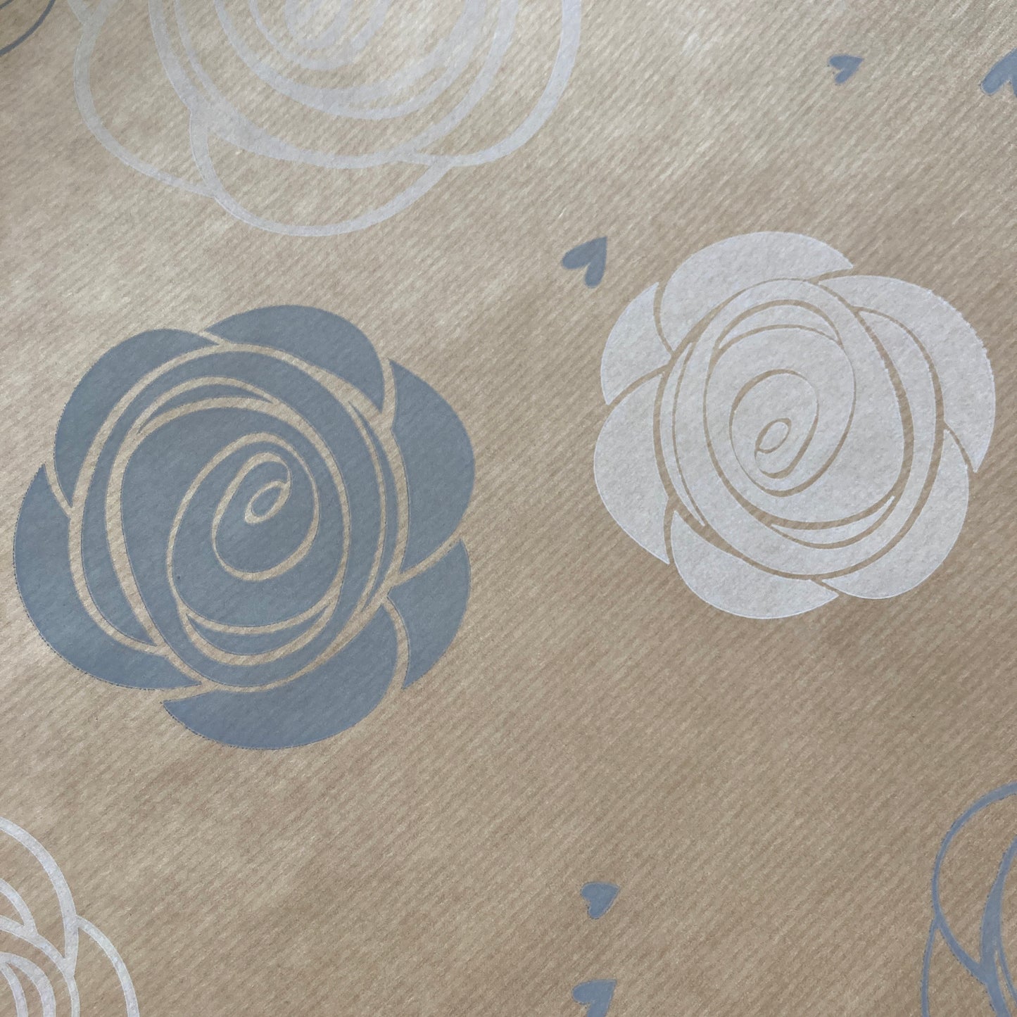 Wrapping Paper White Grey Rose 50CM Wide Eco Friendly, 100% Recycled Kraft | Recyclable, Sustainable, Plastic Free Gift Wrap