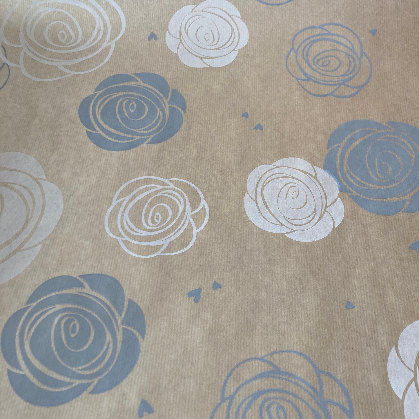 Wrapping Paper White Grey Rose 50CM Wide Eco Friendly, 100% Recycled Kraft | Recyclable, Sustainable, Plastic Free Gift Wrap