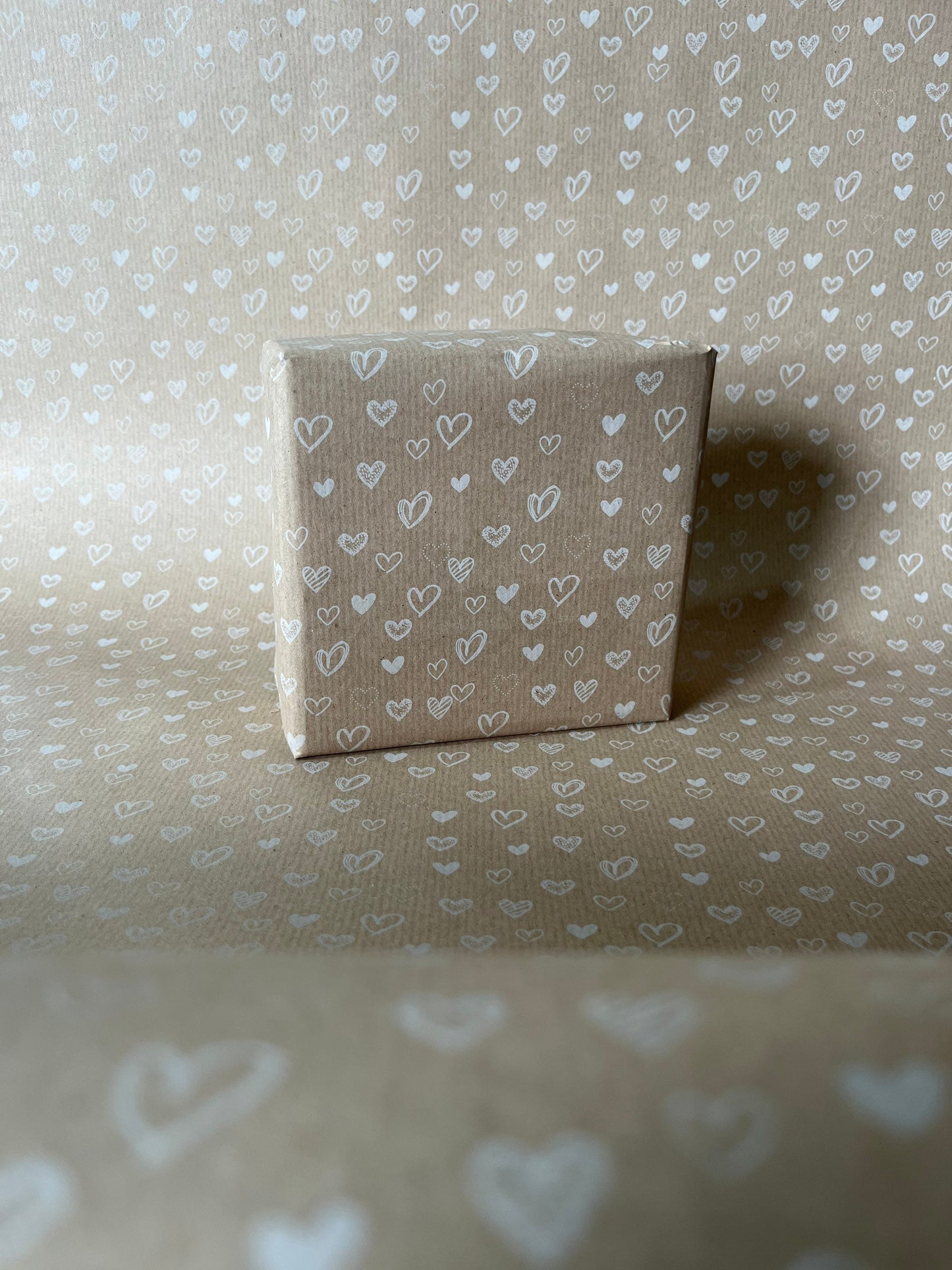 Valentines Day White Hearts Print Eco Friendly Gift Wrapping Paper, 100% Recycled & Recyclable Gift Wrap, Kraft, Sustainable Wrapping Paper