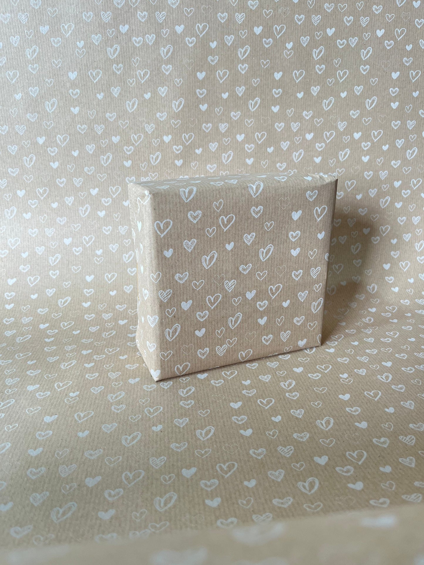 Valentines Day White Hearts Print Eco Friendly Gift Wrapping Paper, 100% Recycled & Recyclable Gift Wrap, Kraft, Sustainable Wrapping Paper