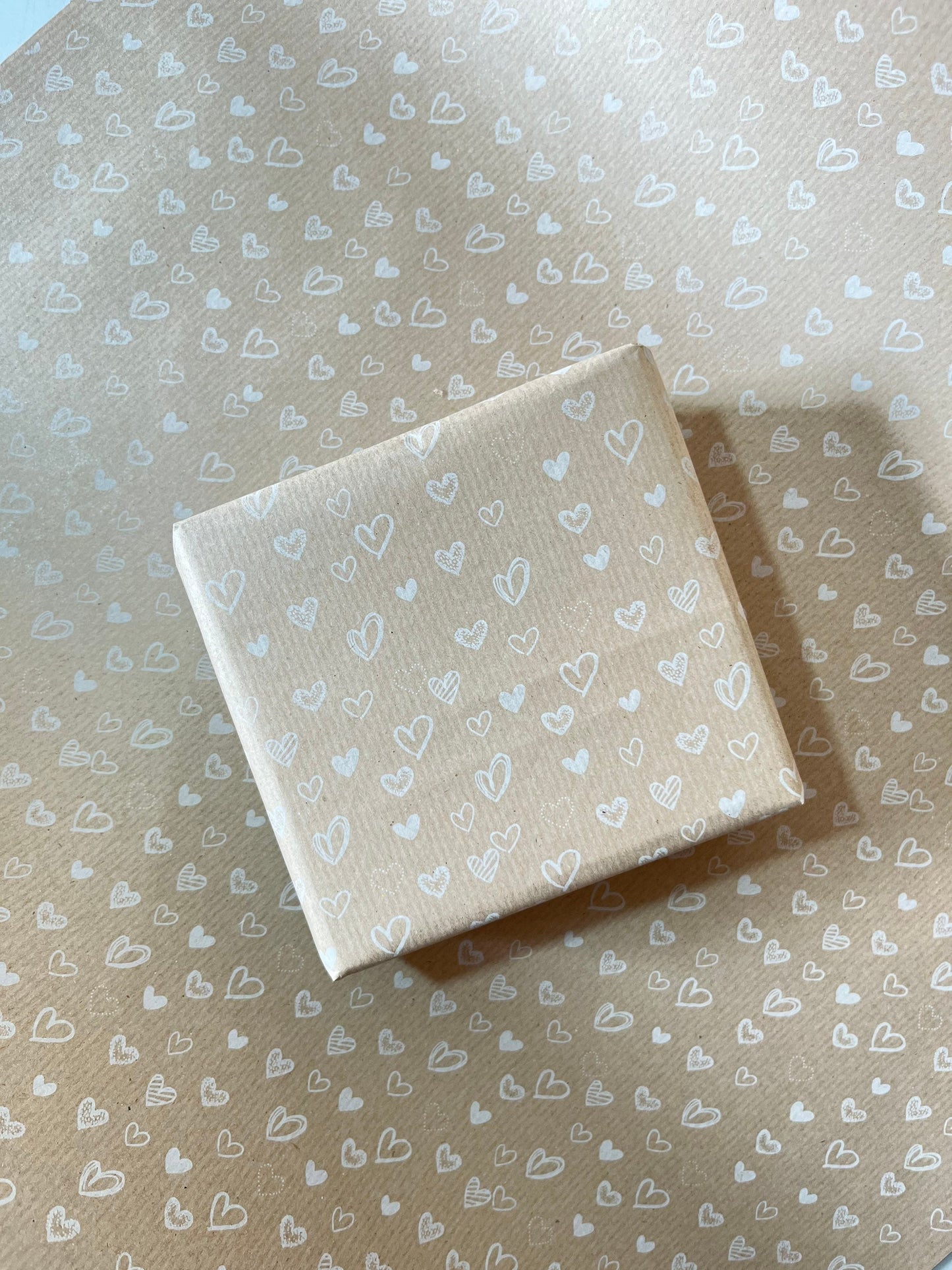 Valentines Day White Hearts Print Eco Friendly Gift Wrapping Paper, 100% Recycled & Recyclable Gift Wrap, Kraft, Sustainable Wrapping Paper