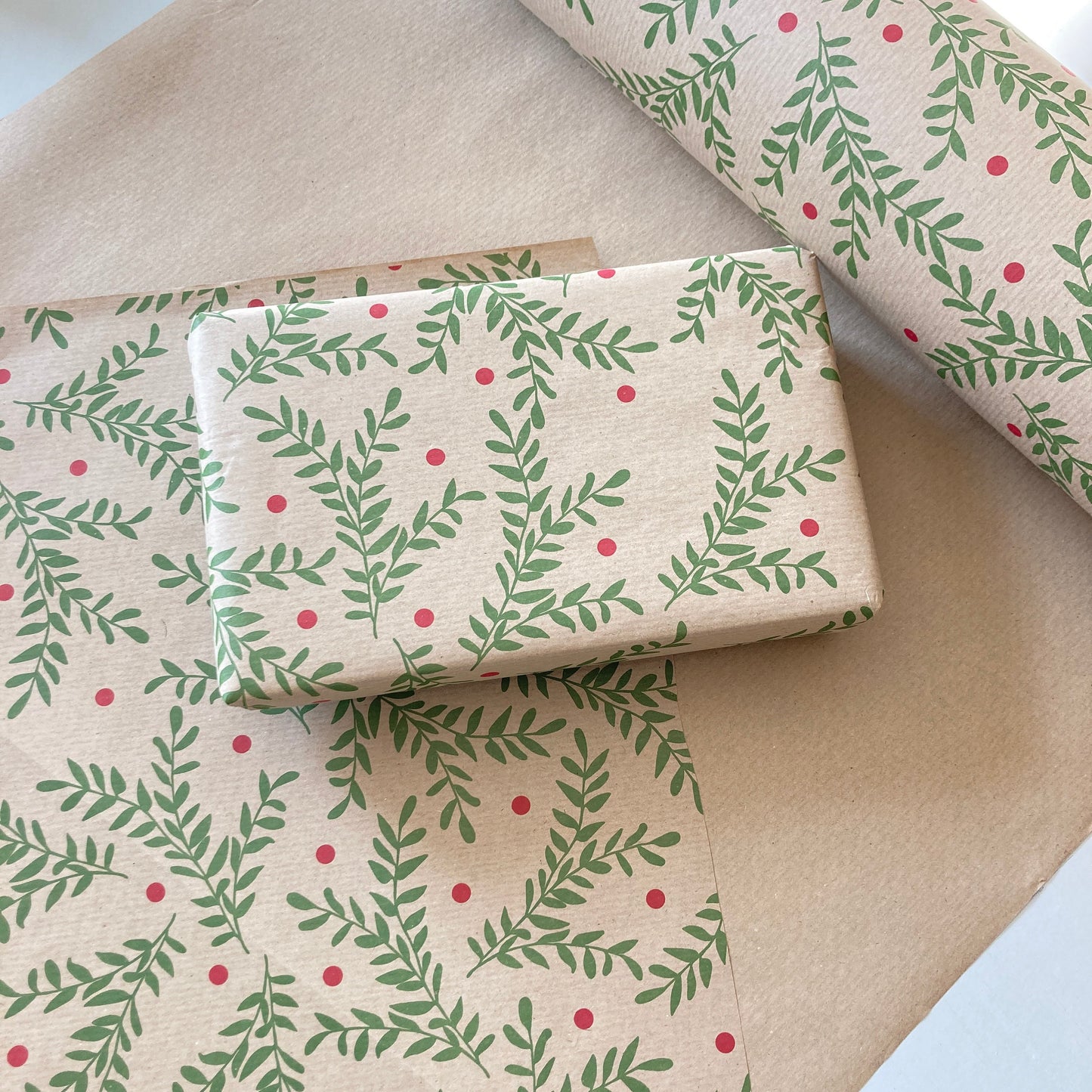 Wrapping Paper Christmas Festive Foliage 50CM Wide Eco Friendly, 100% Recycled Kraft | Recyclable, Sustainable, Plastic Free Gift Wrap