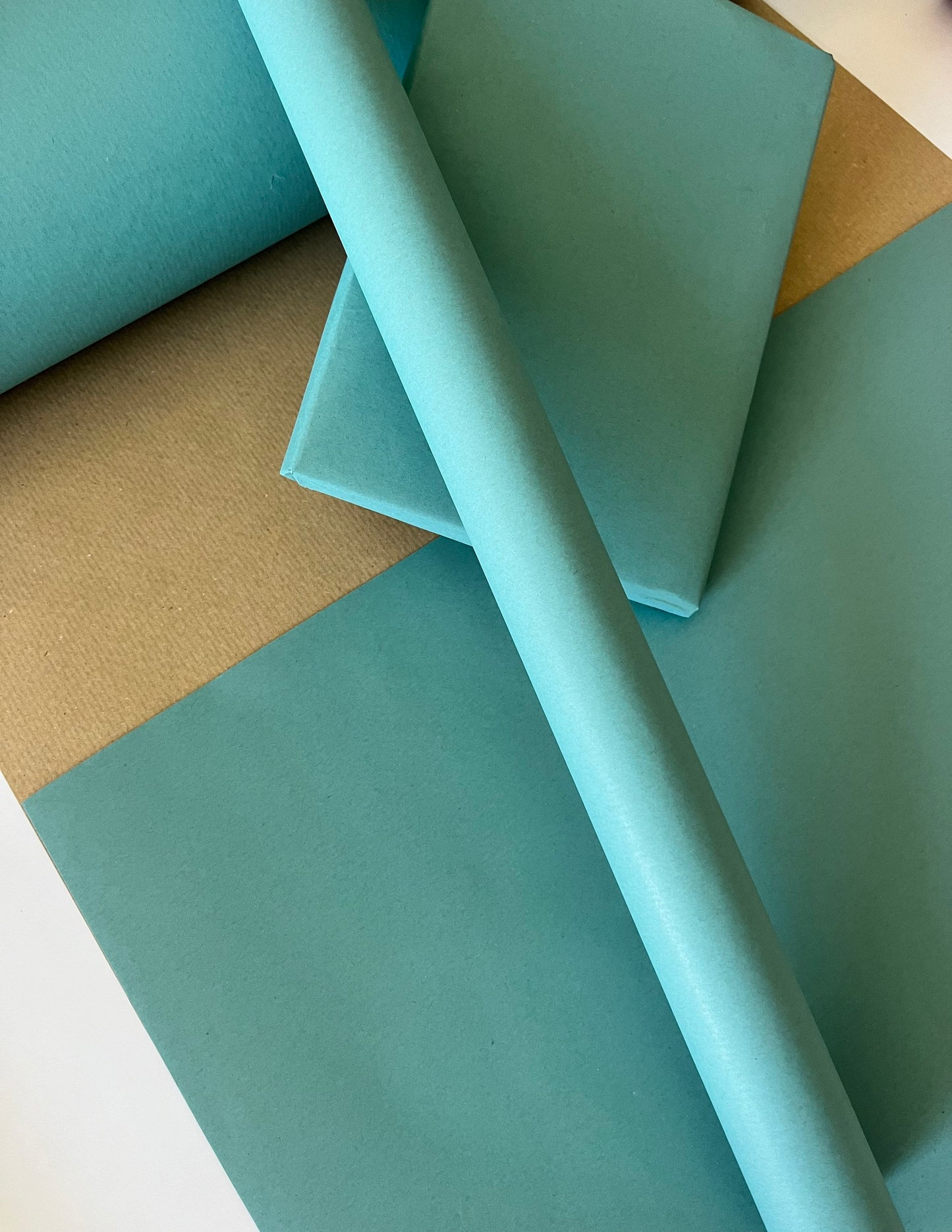 Wrapping Paper Turquoise Blue 50CM Wide Eco Friendly, 100% Recycled Kraft | Recyclable, Sustainable, Plastic Free Gift Wrap