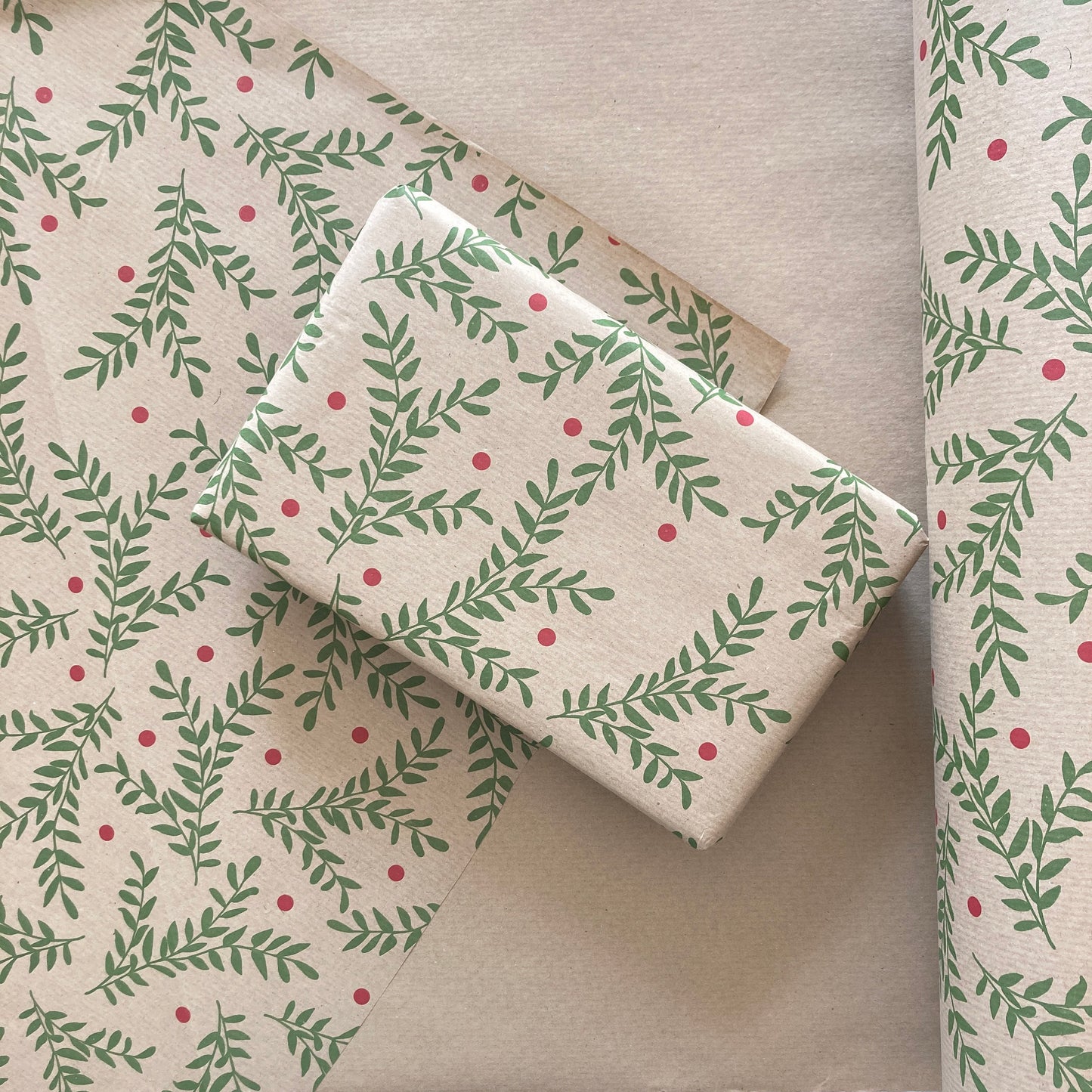 Wrapping Paper Christmas Festive Foliage 50CM Wide Eco Friendly, 100% Recycled Kraft | Recyclable, Sustainable, Plastic Free Gift Wrap