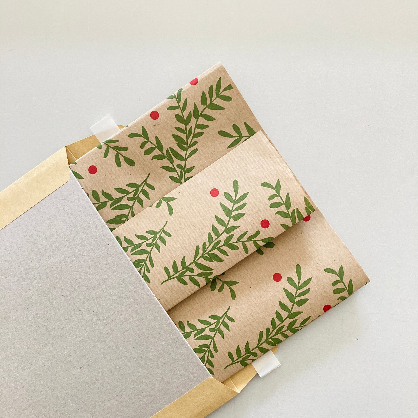 Wrapping Paper Christmas Festive Foliage 50CM Wide Eco Friendly, 100% Recycled Kraft | Recyclable, Sustainable, Plastic Free Gift Wrap