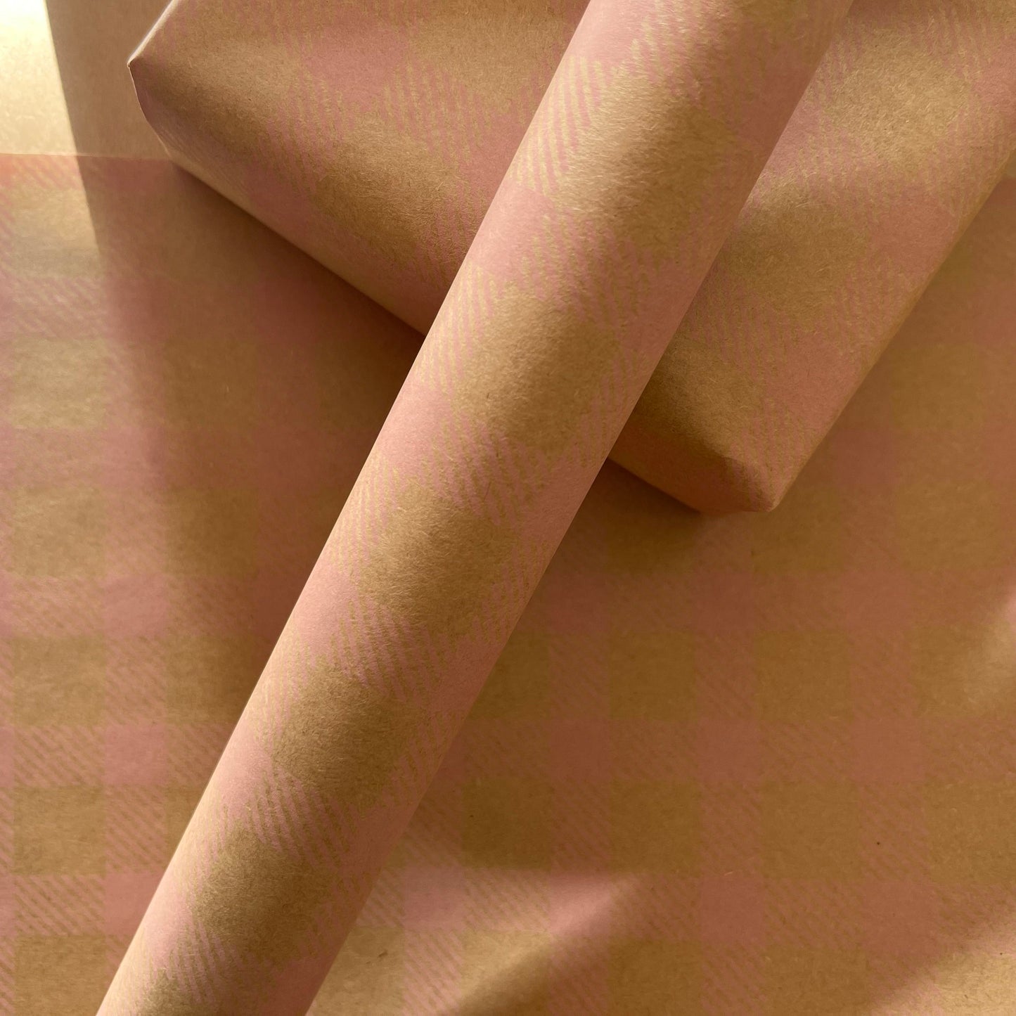 Wrapping Paper Baby Pink Gingham Check 50CM Wide Eco Friendly, 100% Recycled Kraft | Recyclable, Sustainable, Plastic Free Gift Wrap