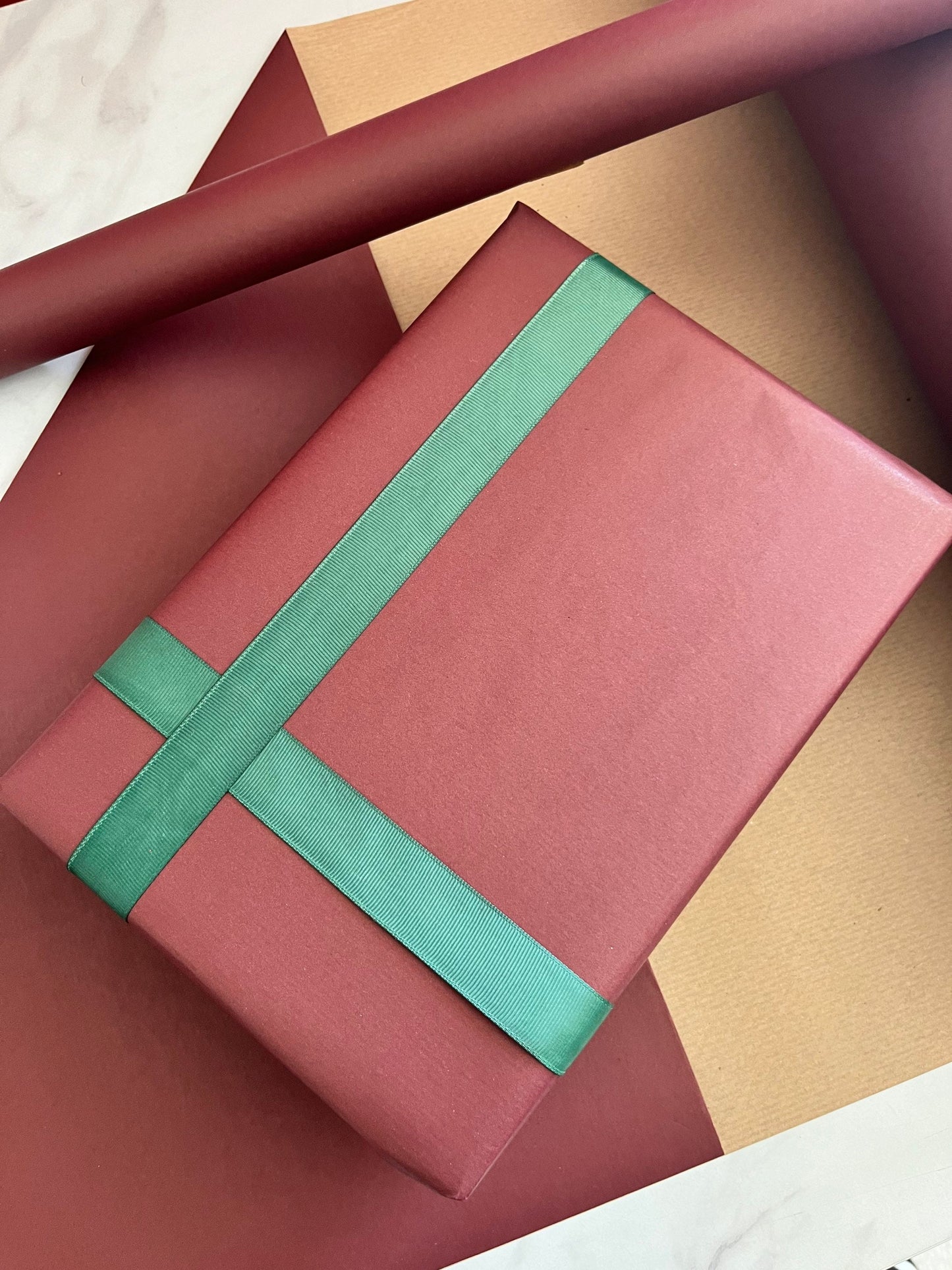 Christmas Maroon Gift Wrapping Paper , 100% Eco Friendly, Recycled & Recyclable Gift Wrap, Sustainable Kraft Paper Roll, Luxury Xmas