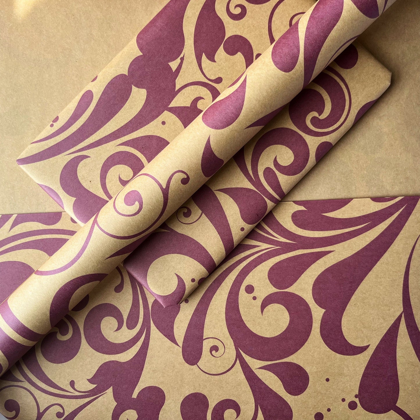 Christmas Gift Wrapping Paper Purple Swish Print Eco Friendly, 100% Recycled & Recyclable Vegan Kraft Birthday Gift Wrap, Sustainable,