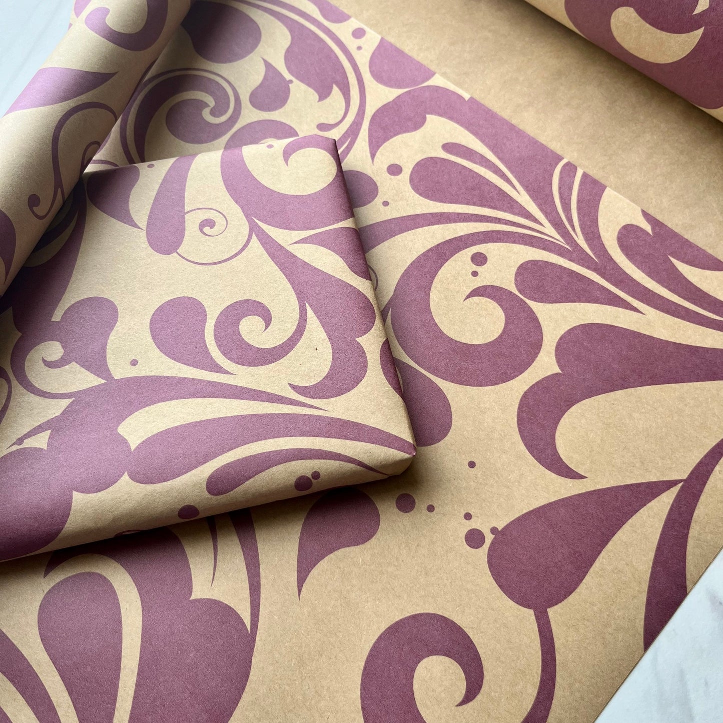 Christmas Gift Wrapping Paper Purple Swish Print Eco Friendly, 100% Recycled & Recyclable Vegan Kraft Birthday Gift Wrap, Sustainable,