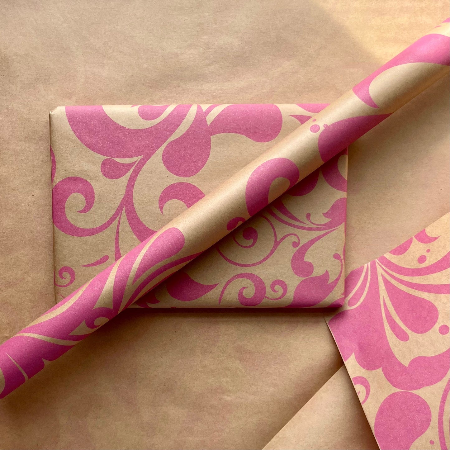 Pink Swish Print Eco Friendly Gift Wrapping Paper, 100% Recycled & Recyclable Gift Wrap, Kraft Birthday Wrapping Paper, Sustainable