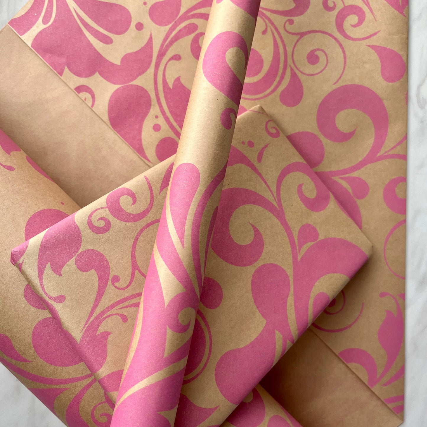 Pink Swish Print Eco Friendly Gift Wrapping Paper, 100% Recycled & Recyclable Gift Wrap, Kraft Birthday Wrapping Paper, Sustainable