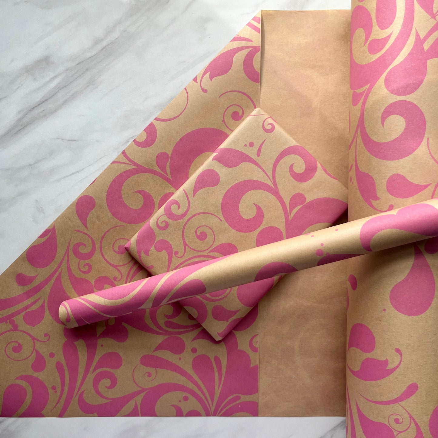 Pink Swish Print Eco Friendly Gift Wrapping Paper, 100% Recycled & Recyclable Gift Wrap, Kraft Birthday Wrapping Paper, Sustainable