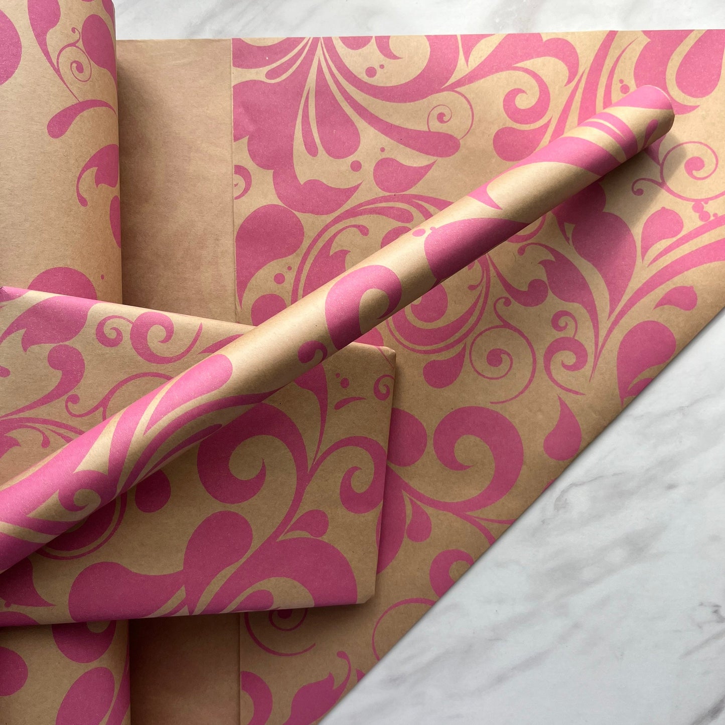 Pink Swish Print Eco Friendly Gift Wrapping Paper, 100% Recycled & Recyclable Gift Wrap, Kraft Birthday Wrapping Paper, Sustainable