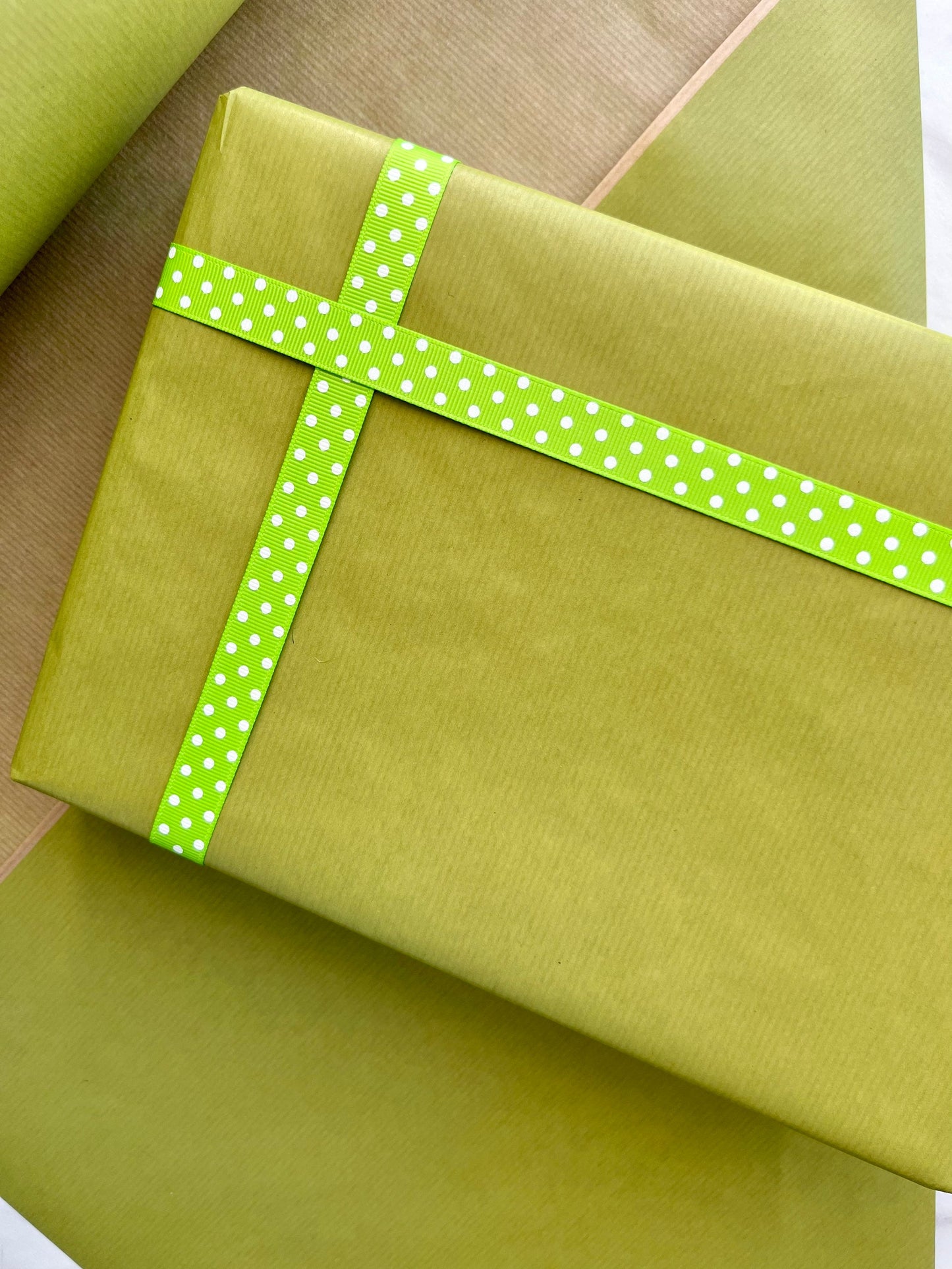 Wrapping Paper Olive Green 50CM Wide Eco Friendly, 100% Recycled Kraft | Recyclable, Sustainable, Plastic Free Gift Wrap